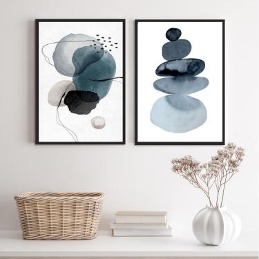 Imagem de Kit 2 Quadros Sala Abstratos Minimalistas Azuis 33X24Cm