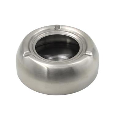 Imagem de Cinzeiro de aço inoxidável à prova de vento com base destacável, grande cinzeiro de metal de estilo europeu, design resistente e fácil de limpar, suporte de cinza prateado anti-queda para escritório