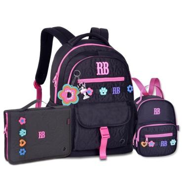 Imagem de Mochila Feminina Com Lancheira e Estojo Fichário Kit Juvenil-Feminino