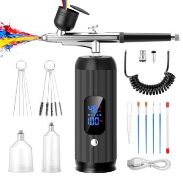 Imagem de Kit de aerógrafo com compressor, 3 modos de alta pressão, pistola de aerografia sem entupimento com bicos de 0,38 mm para pintura artística, modelagem, decoração de bolos, pastelaria, maquiagem e arte