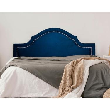 Imagem de Cabeceira Queen Provençal Luxo 160x60 Suede Azul - Tachas Prata