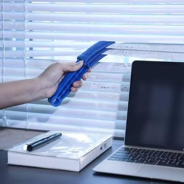 Imagem de Escova de limpeza de três pontas azul - ferramenta de limpeza de persianas para remoção de poeira e sujeira