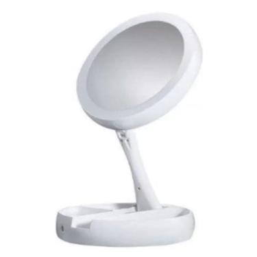 Imagem de Espelho com Led De Mesa Com Aumento 10x Led luz Dobravel Para Maquiagem