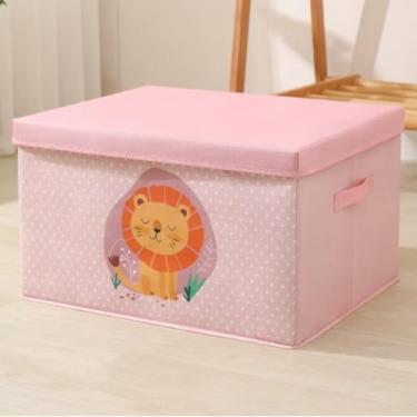 Imagem de Caixa Organizadora com Tampa, Azul Pinguim e Rosa Leao 30L e 60L, Dobrável, Decoração Infantil (Rosa - Leao, 30 Litros)