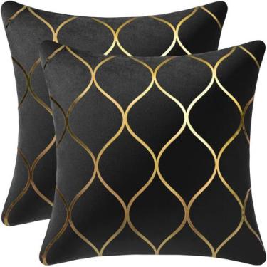 Imagem de Conjunto de fronhas Elegant Gold Foil Geometric Velvet 45x45cm - yiwei