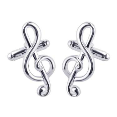 Imagem de Abotoaduras em liga prateada Musical Note Treble Clef 3 cm - yiweisai