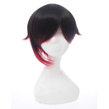 Imagem de Peruca de cosplay preta, vermelha, gradiente, cabelo curto em camadas,