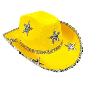 Imagem de Chapéu de caubói ocidental de feltro amarelo com design de estrela de 