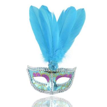 Imagem de Máscara de penas azuis com estampa de cosplay sexy de meio rosto para 
