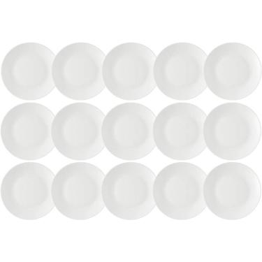 Imagem de Kit 15 Pratos para Sobremesa Rasos Redondos 18cm Branco Coza Porções Petiscos Doces