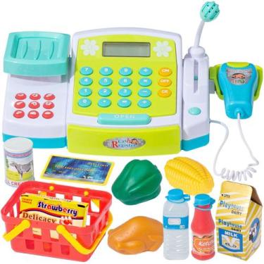 Imagem de Caixa registradora HYAKIDS Pretend Play com microfone, scanner 3+