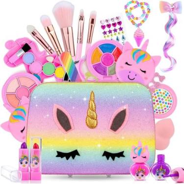 Imagem de Kit de maquiagem MagicToiee com tema de unicórnio com bolsa para menin