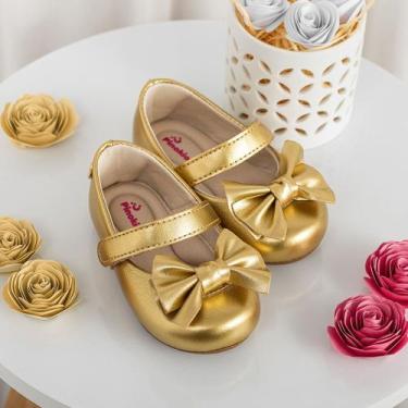 Imagem de Sapatilha Bebê Pinokio Com Laço - Festa, Batizado E Dia A Dia, Dourado
