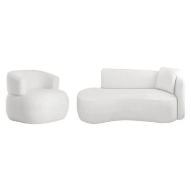 Imagem de Kit Divã Recamier 180cm E Poltrona Luxo Suíça Lado Esquerdo Bouclé Branco