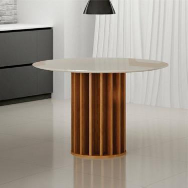 Imagem de Mesa para Sala de Jantar Redonda 108cm com Vidro Mdf Flora Cinamomo/Off White