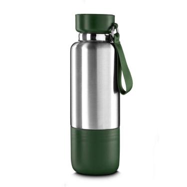 Imagem de Garrafa Em Inox Parede Dupla 500ml Com Copo E Porta Objetos Verde
