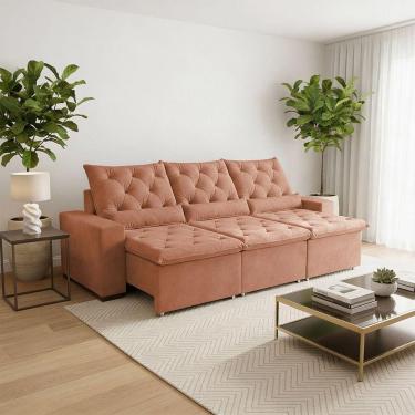 Imagem de Sofá Retrátil Design 210m Suede Elegante Reclinável E Estilo único Milão Laranja