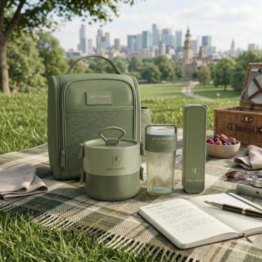 Imagem de Bolsa Lancheira Necessaire Térmica Marmita Porta Talher Garrafa Kit Pr