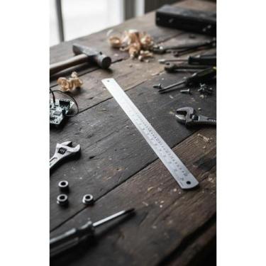 Imagem de Régua Inox 60cm 600mm Precisão Profissional Escala Polegadas - Congrat