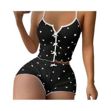 Imagem de Conjunto De Pijamas De Seda Sexy Para Mulheres Com Estampa De Coração,