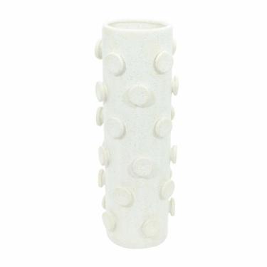 Imagem de Vaso Cerâmica Branco Grande Redondo Relevos Circulares - LUXdécor