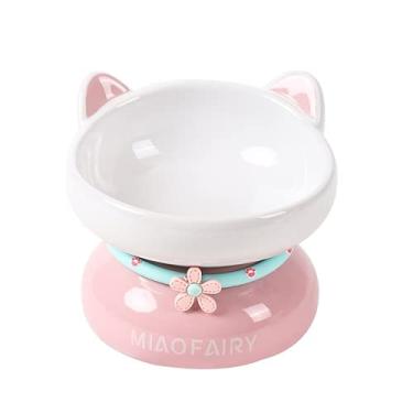 Imagem de Tigela para gato, tigela elevada inclinada de cerâmica para gatos elevada para comida e água com suporte, tigela de cabeça grande de alta capacidade, segura para lava-louças e micro-ondas, sem chumbo cádmio para gatos e cães pequenos (rosa)