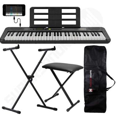 Imagem de Kit Teclado Musical CASIOTONE LK-S250 CASIO Preto Teclas Iluminadas APP Chordana Play + Capa + Suporte + Banqueta