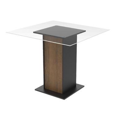 Imagem de Mesa Madesa Quadrada Tampo de Vidro 5295a Preto e Rustic
