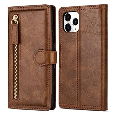 Imagem de GSYH Capa carteira para iPhone 13 Mini/13/13 Pro/13 Pro Max, 5 compartimentos para cartões, fecho magnético, bolso com zíper, bolsa de couro PU flip à prova de choque, marrom, 13 15,5 cm