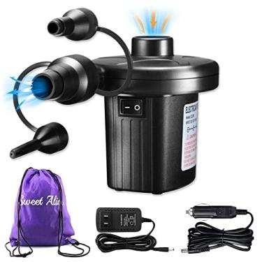 Imagem de Bomba de ar elétrica, bomba de colchão de ar portátil 110V AC/12V CC bomba elétrica infladora universal bidirecional para piscina inflável, airbeds, etc. com 3 bocais e 1 bolsa de armazenamento