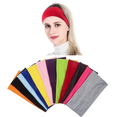 Imagem de Yeshan Pacote com 12 bandanas largas de 12 cm de largura com absorção de elasticidade atlética/faixa de cabeça para ioga/lenço de cabeça/faixa de cabelo mais bonita para esportes ou moda, cores doces