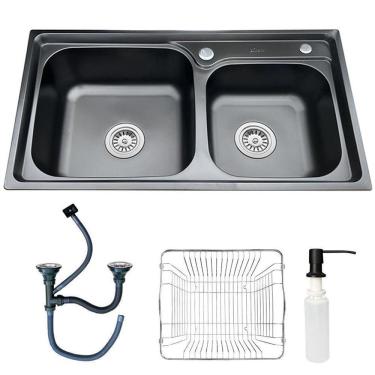 Imagem de Cuba Dupla Gourmet Pia Cozinha Inox Preto Acessório Brinovar