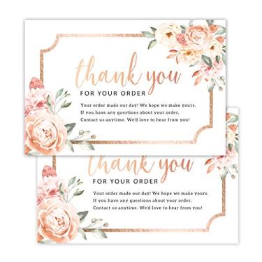 Imagem de 50 peças, obrigado por seus cartões de pedido – Cartões de agradecimento ao cliente – Cartões postais florais vintage para apoiar pequenas empresas, inserção do pacote de 10 x 15 cm.