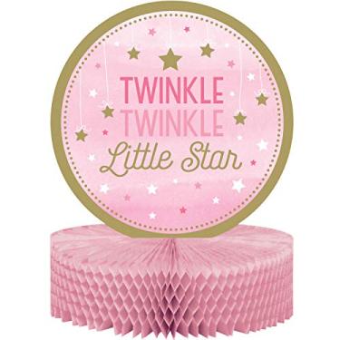Imagem de Creative Converting One Little Star Girl – Peça central de peça de centro de colmeia, 0,3 cm x 29,2 cm x 34,3 cm, rosa e dourado
