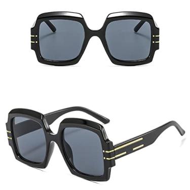 Imagem de Óculos de Sol Quadrado Feminino Luxo Moda Moda Grande Armação Vintage Óculos de Sol Populares Tons Brancos UV400, C1 preto preto, tamanho único