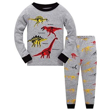 Imagem de Pijama de pijama de dinossauro conjunto de camisa para meninos tops de algodão infantil infantil camiseta meninos dia dos namorados roupa infantil menina, Cinza, 3-4 Anos