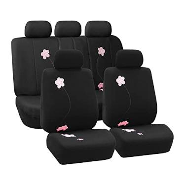 Imagem de FH Group Capas de assento de carro conjunto completo de pano preto - ajuste universal, capas de assento automotivo, capas de banco dianteiro baixo, compatível com airbag, banco traseiro dividido, capa de assento de carro lavável para SUV, Sedan, Van