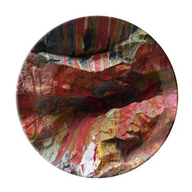 Imagem de Prato de arte com textura de pedra multicolorida com estampa de ilustração decorativa de porcelana Salver louças de jantar