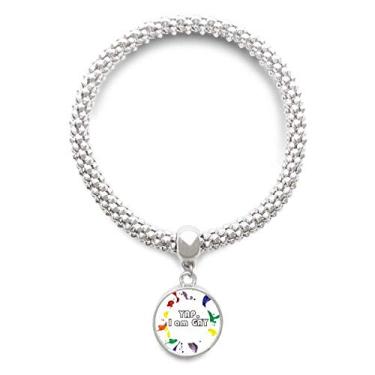 Imagem de DIYthinker LGBT Pulseira de prata com pingente de bandeira de arco-íris Yap I Am Men Pulseira ajustável
