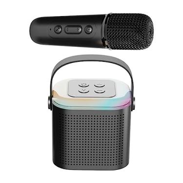 Imagem de UGPLM Conjunto de alto-falante portátil sem fio Bluetooth para karaokê para crianças e adultos Sistema de alto-falante portátil para academia Sala de aula, Microfone único preto Y1