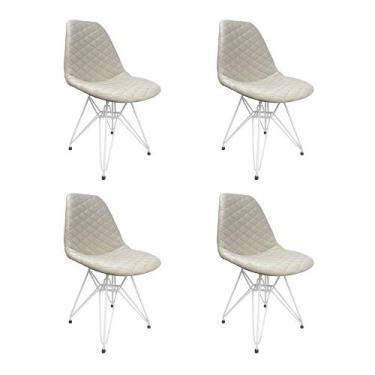 Imagem de Kit 4 Cadeiras Jantar Estofadas Nude Eiffel Eames Base Ferro Branco - 