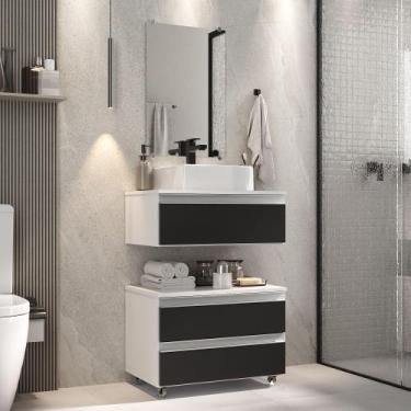 Imagem de Gabinete banheiro creta 60cm com cuba sobrepor e espelho branco/preto 