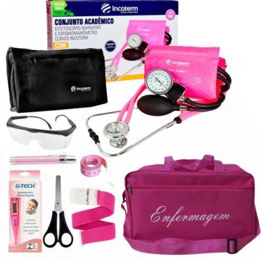 Imagem de Kit de enfermagem com aparelho de pressão pink incoterm