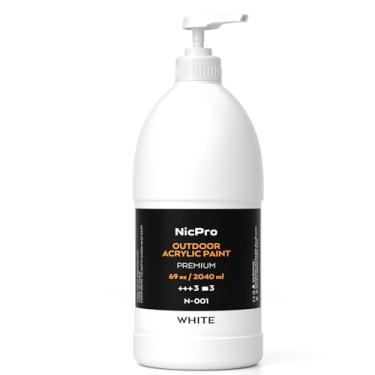 Imagem de Nicpro Conjunto de tinta acrílica branca grande para ambientes externos (2040 ml), materiais de pintura artística rica não tóxica, tinta multisuperfície para tela, madeira, couro, artesanato em pedra,