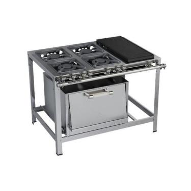 Imagem de Fogão Industrial 4 bocas 30X30 Chapa e Forno Luxo Aço Inox Metalmaq, G