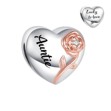 Imagem de MiiFort Pingente de coração com citação floral rosa da sorte para ter você compatível com pulseiras Pandora Charms, One Size, Cobre, Sem Pedra Preciosa