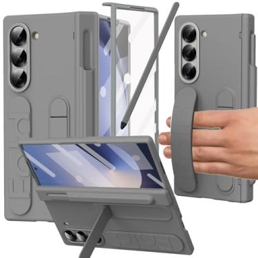 Imagem de YQODSZ Capa para Samsung Galaxy Z Fold 5 com suporte para caneta S e caneta Stylus, capa com suporte Z Fold 5 com alça de mão, proteção de dobradiça, protetor de tela de borda elevada para Z Fold 5