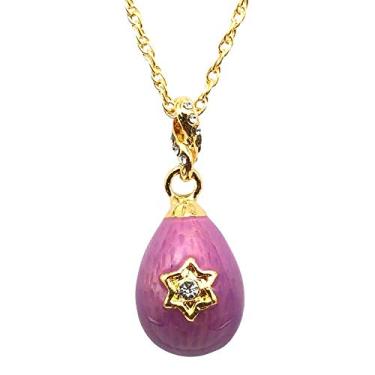 Imagem de Keren Kopal Colar com pingente de estrela de Davi de ovo roxo, presente de amor estilo Fabrege para sua esposa, mãe, presente especial decorado com cristais, Peltre