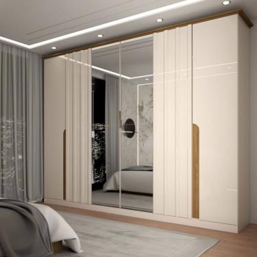 Imagem de Guarda Roupa de Casal com Espelho 6 Portas 6 Gavetas Monumental Off White/Natural - Panorama Móveis