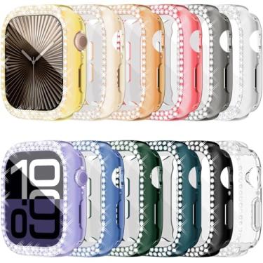 Imagem de [Pacote com 12] Capa RICHONE Bling para Apple Watch Series 10 42 mm, protetor de tela com strass, capas protetoras de TPU macio brilhante para iWatch 10 acessórios (42 mm, 12 cores vibrantes)